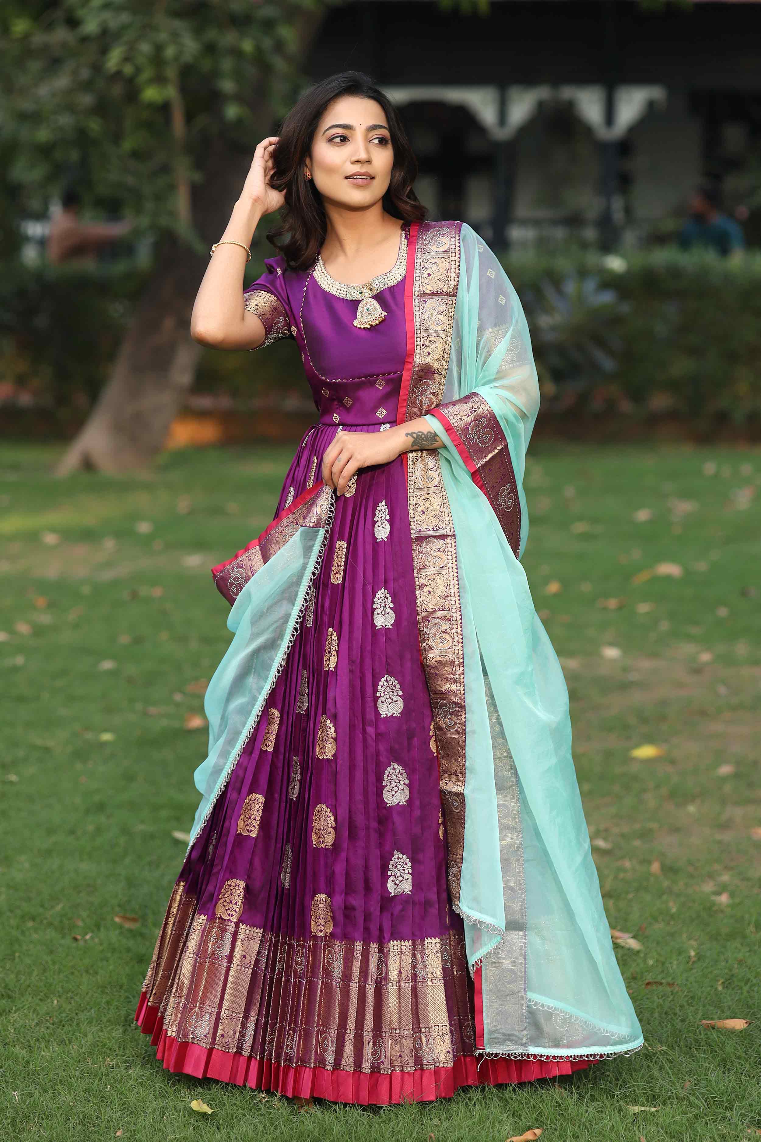 Pattu saree long frock designs best sale