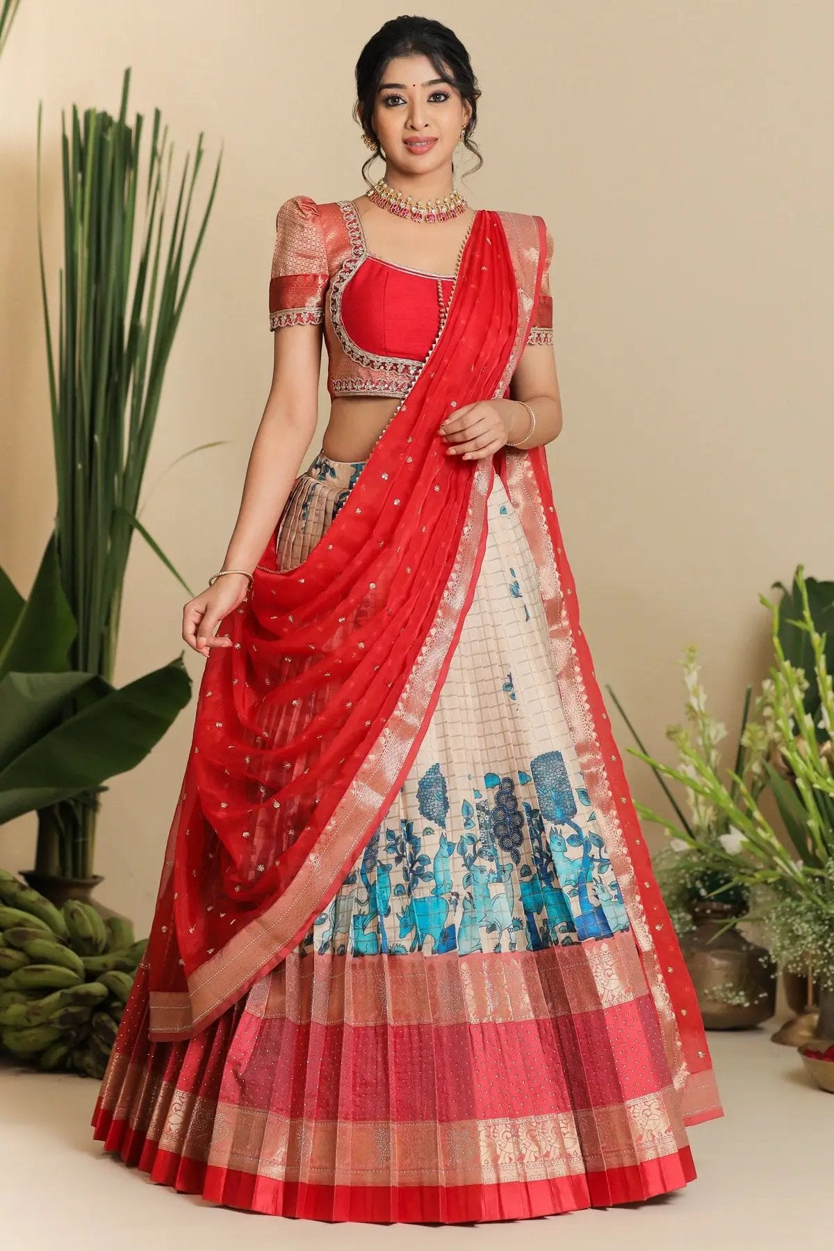 Saloni Banarasi Lehenga Set in Red with intricate design