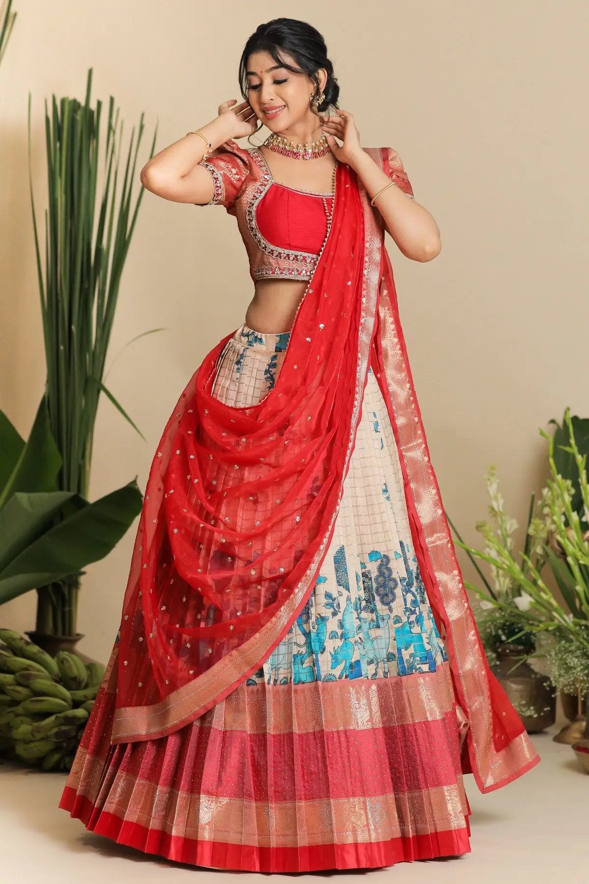 Saloni Banarasi Lehenga Set in Red