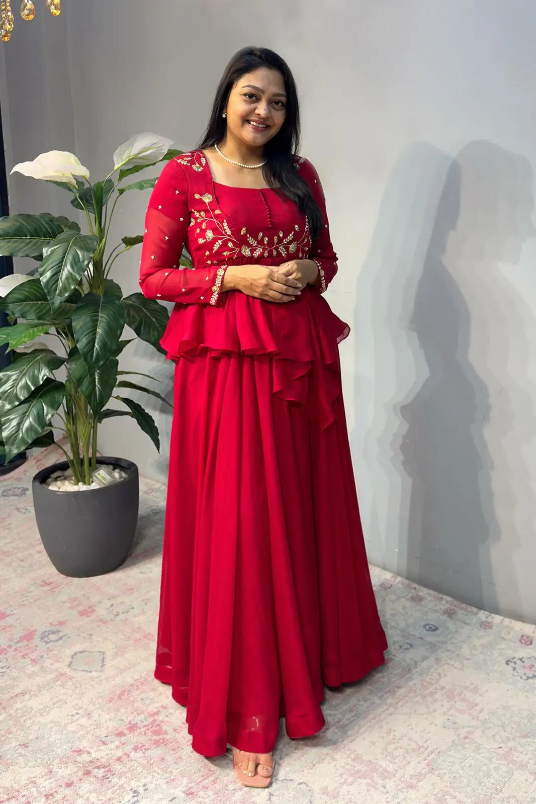 Salvia Red IndoWestern Set