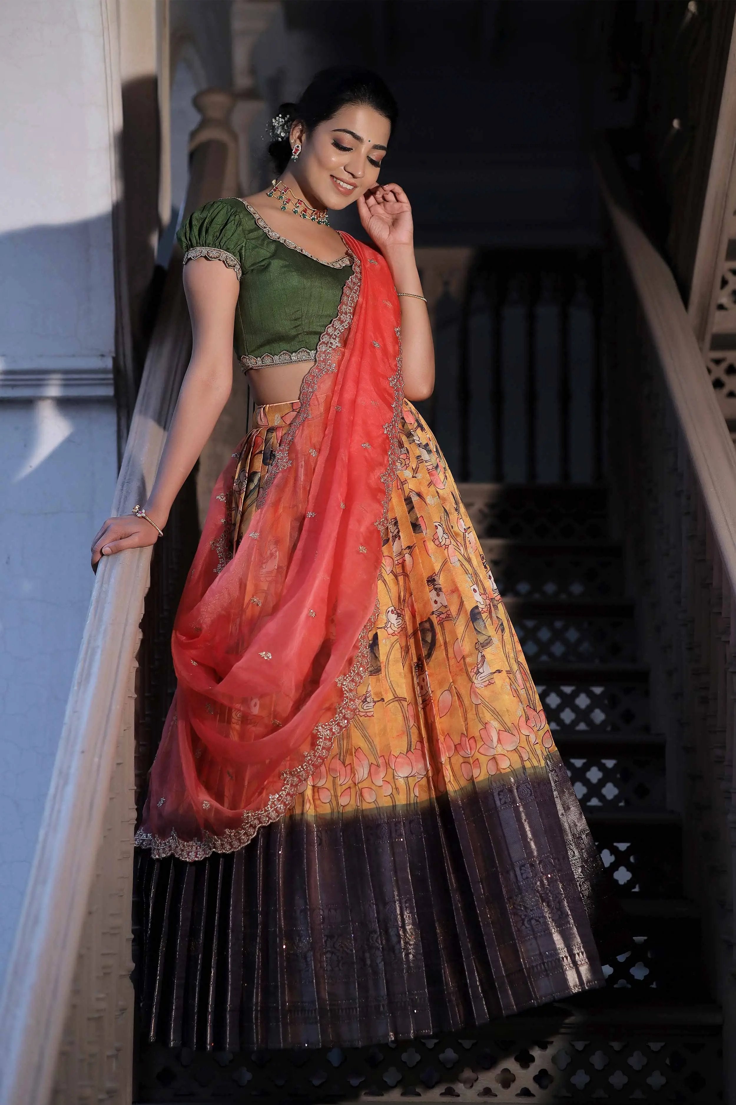 a woman in banarasi silk suit