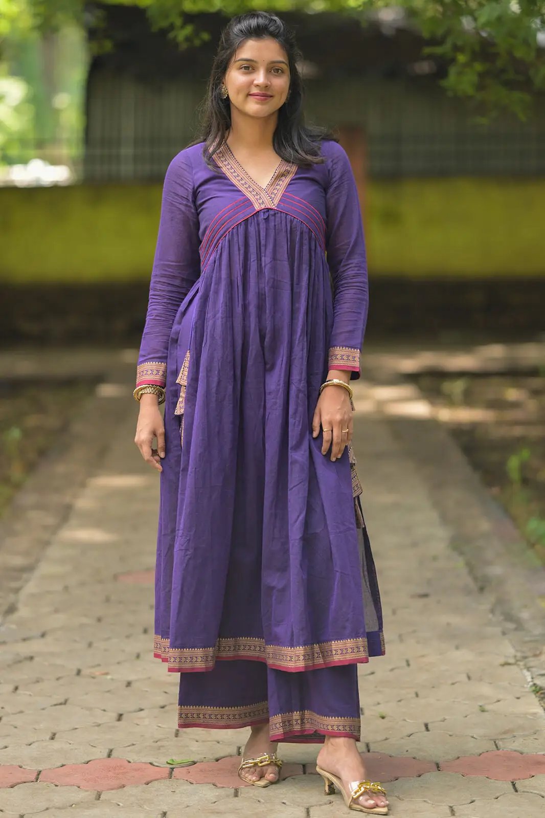 Full front view of Sharvari Violet Kurta Set