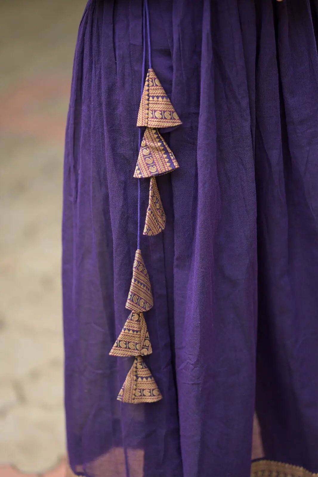 Detail of tassels on Sharvari Violet Kurta Set