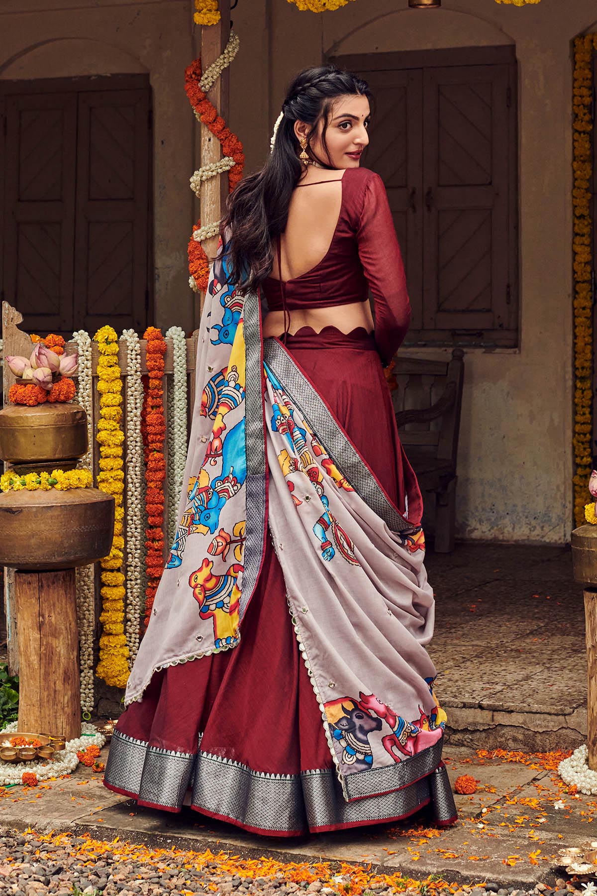 Buy Women's Cotton Semi-Stitched Lehenga Choli Design Evening Dress (Free  Size) at Amazon.in