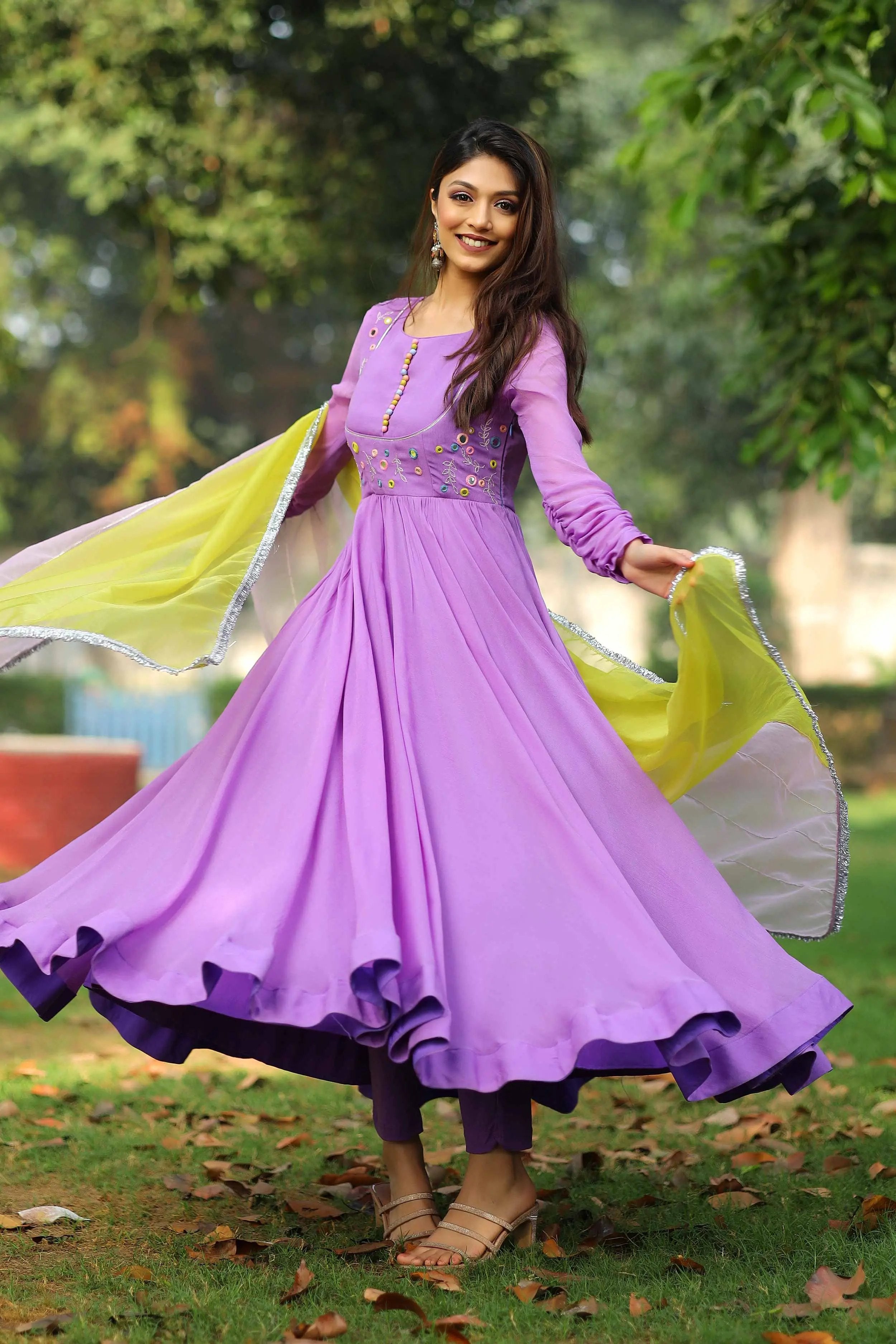 a woman in purple Anarkali Dress