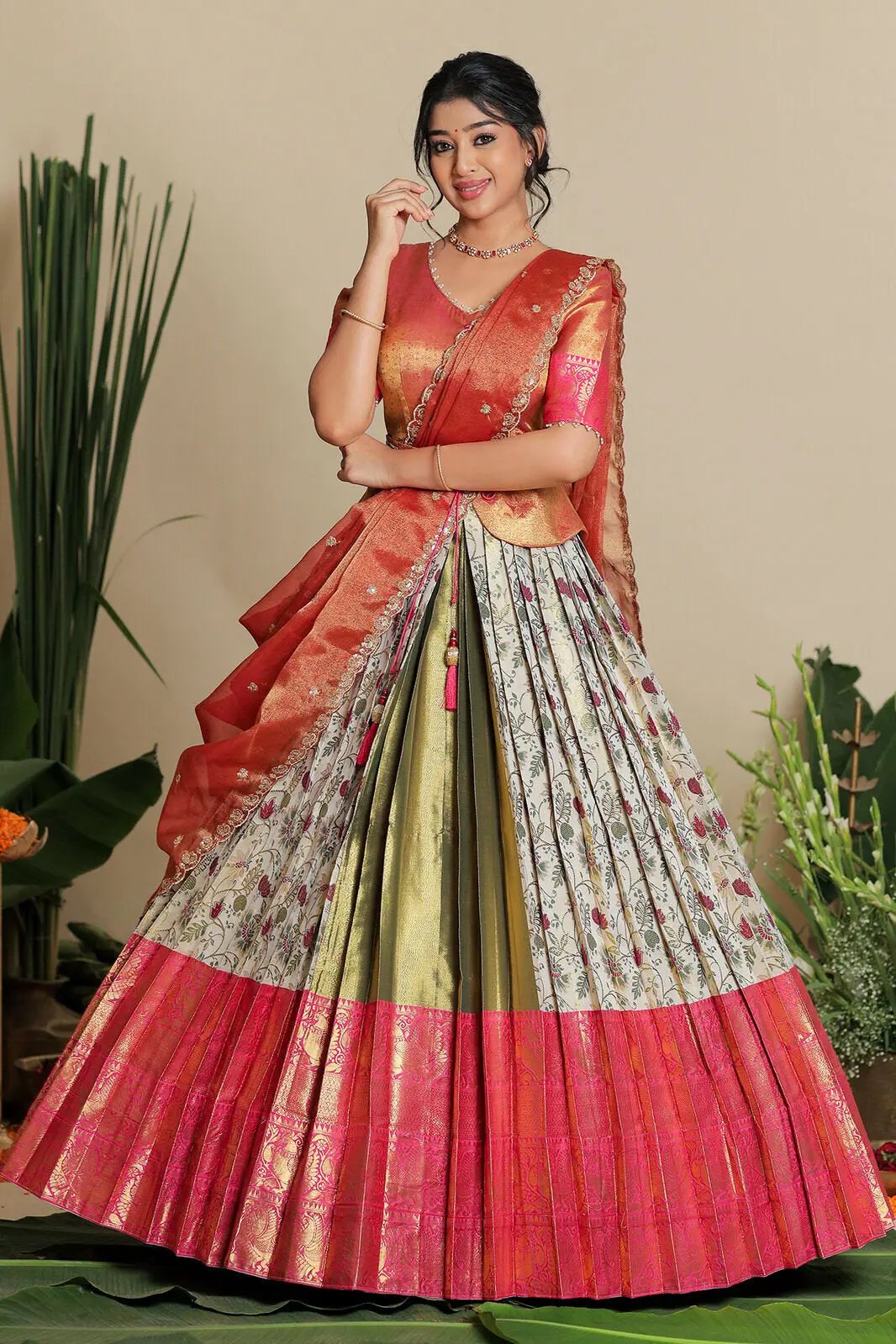 Sudiksha Half Saree Lehenga Set in Ivory