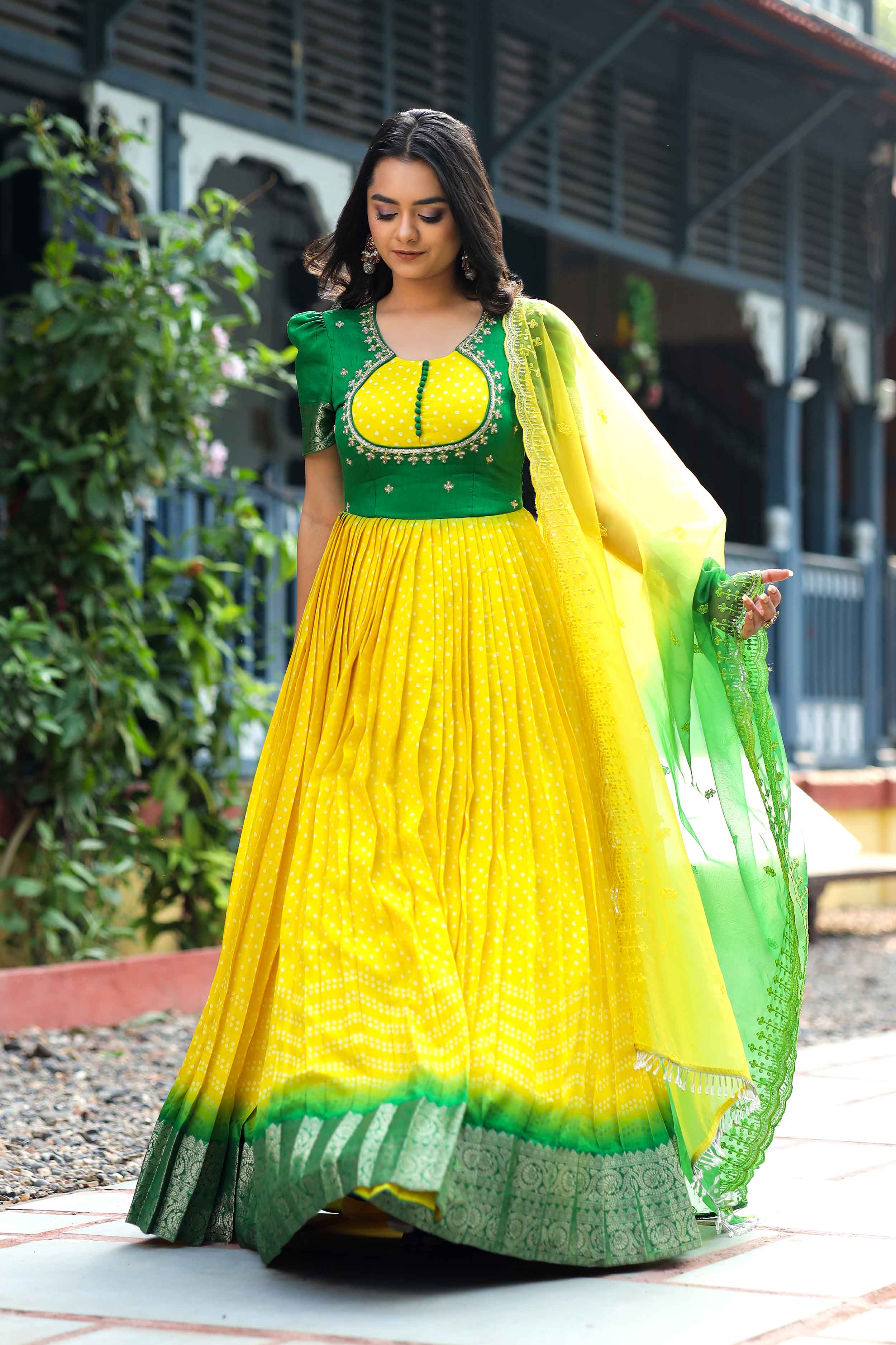 a woman in mysore silk Anarkali Dress