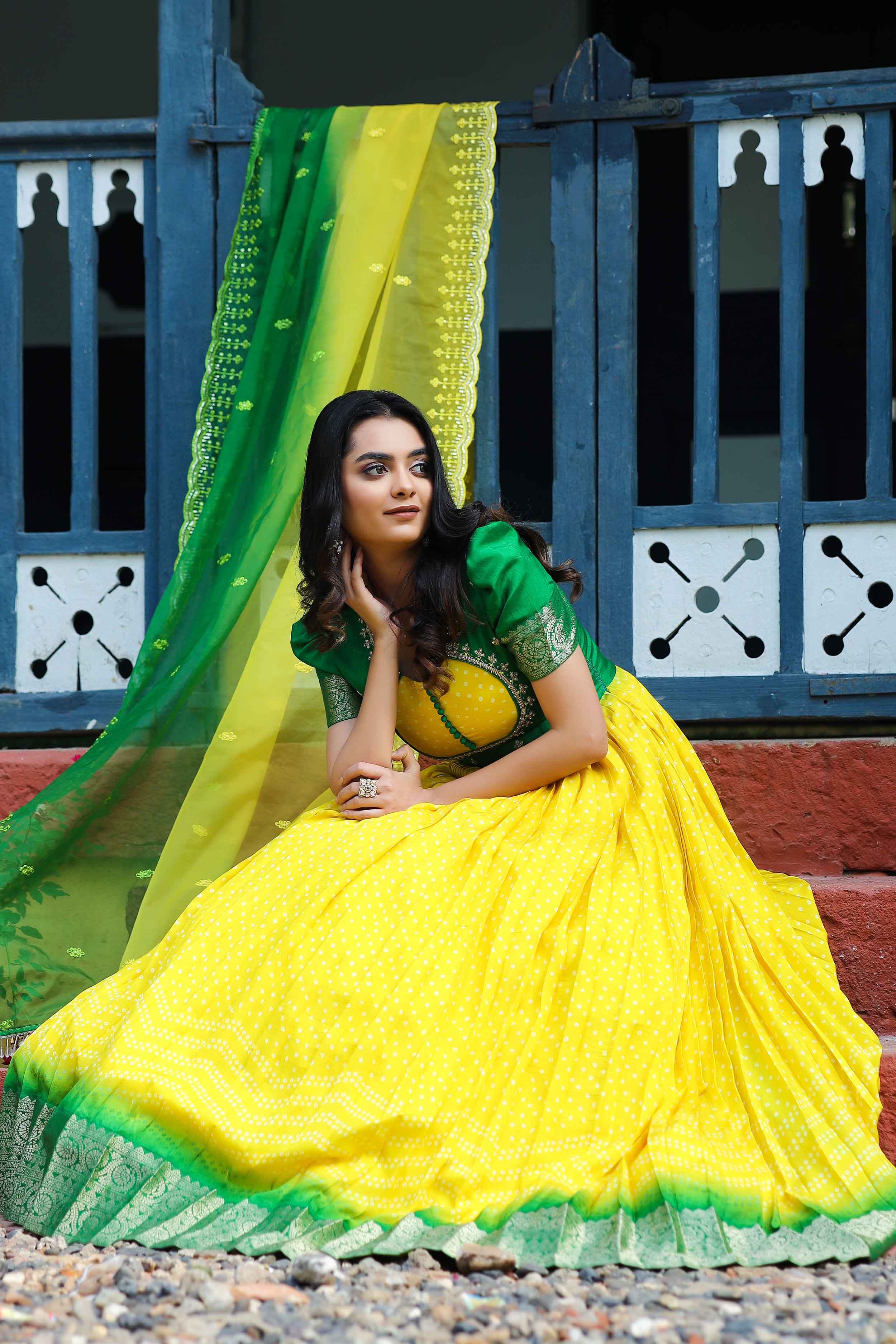 a woman in Yellow silk dress - Bullionknot