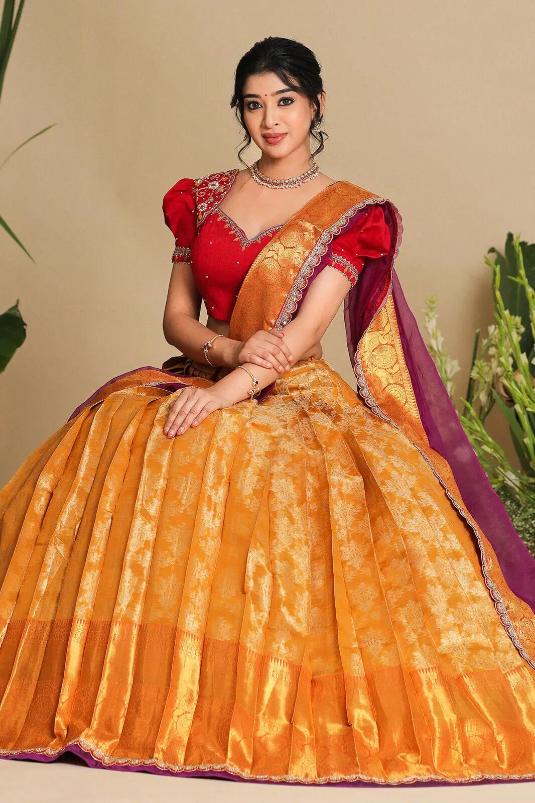 Twisha red and orange half saree lehenga set