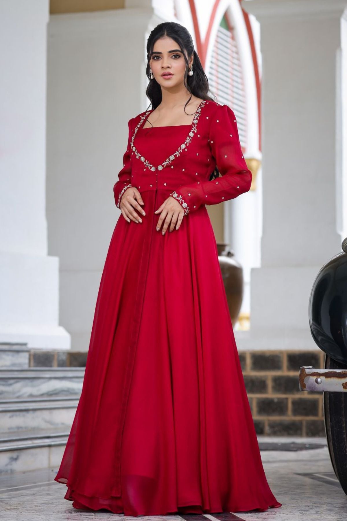 Red Orchid IndoWestern Set