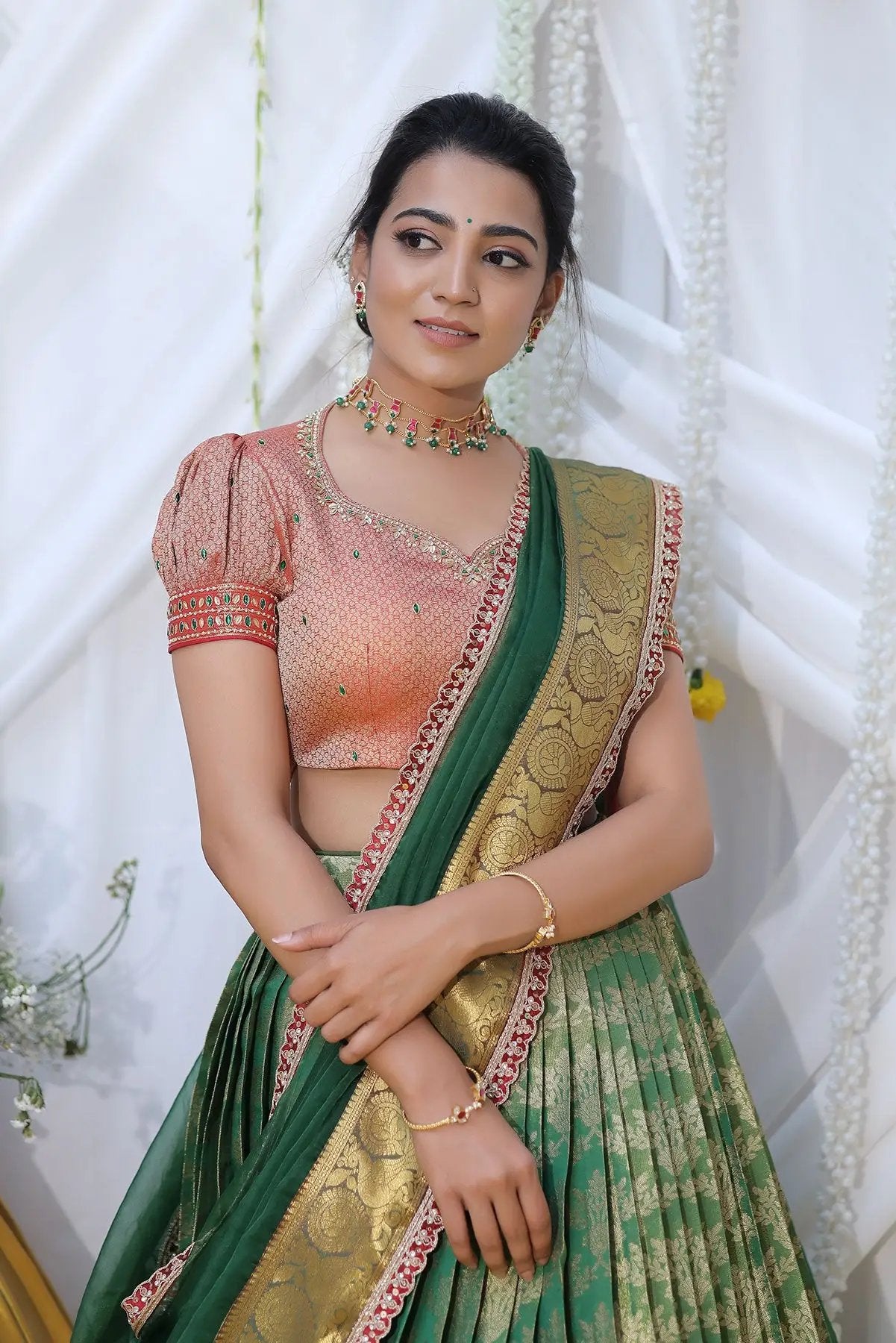 a woman in Vahini Banarasi Lehenga Set - Bullionknot