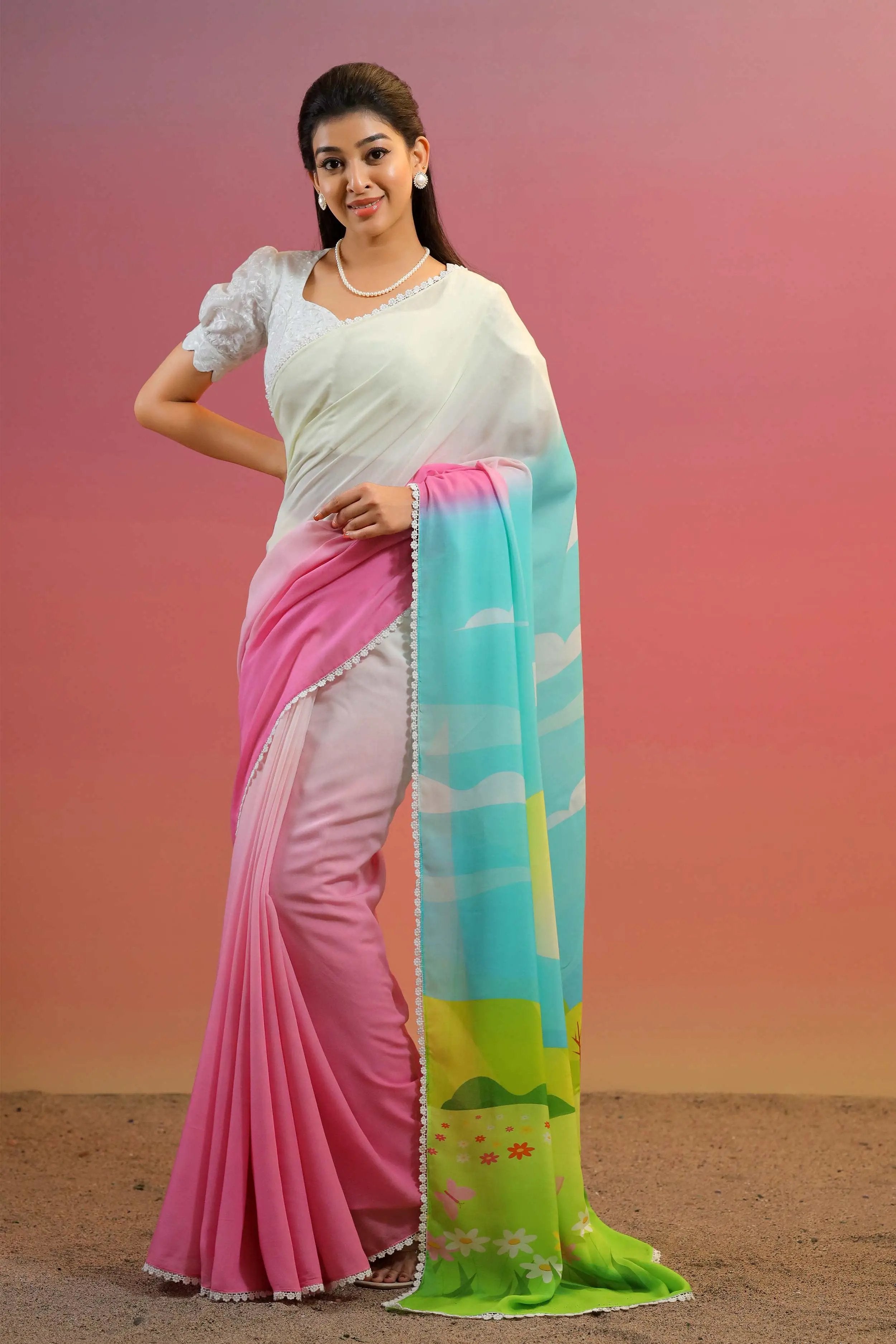 a woman in cotton georgette saree