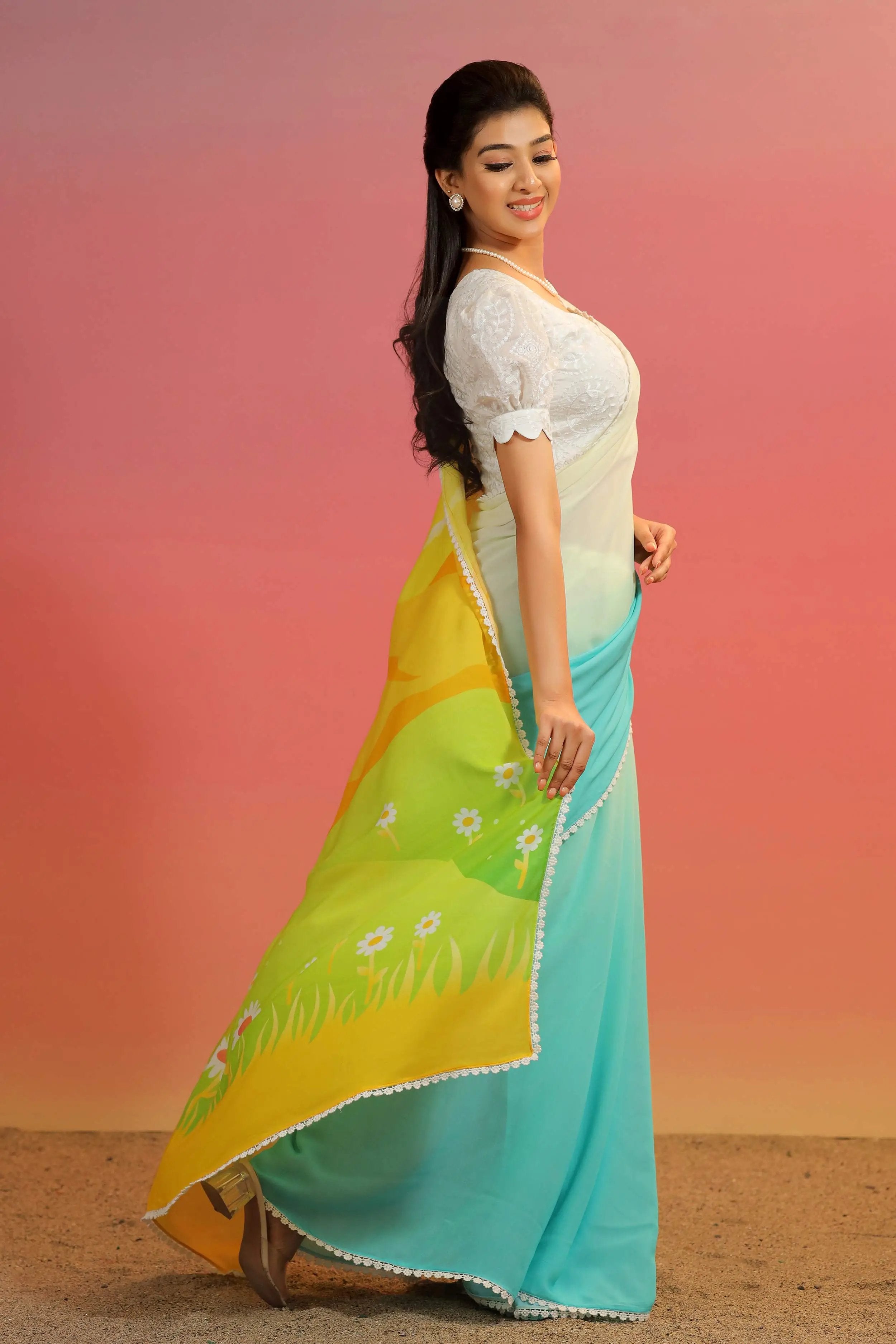 cotton gerogette Saree - Bullionknot