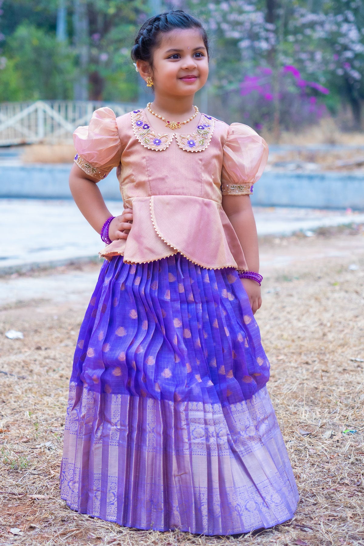 Side view of Baby Diva Lehenga Set in Piggy Pink