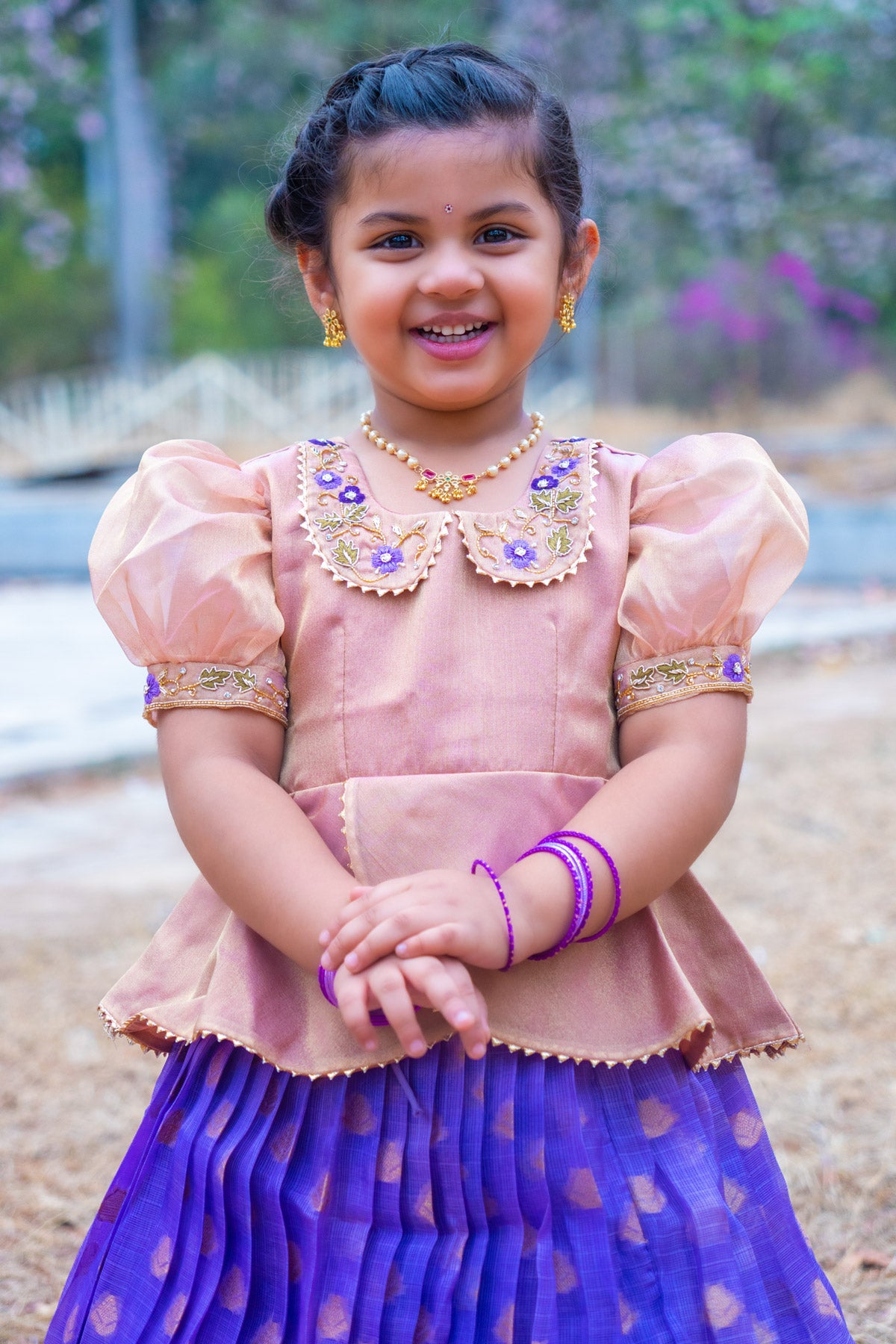 Baby Diva Lehenga Set in Piggy Pink with puff sleeves