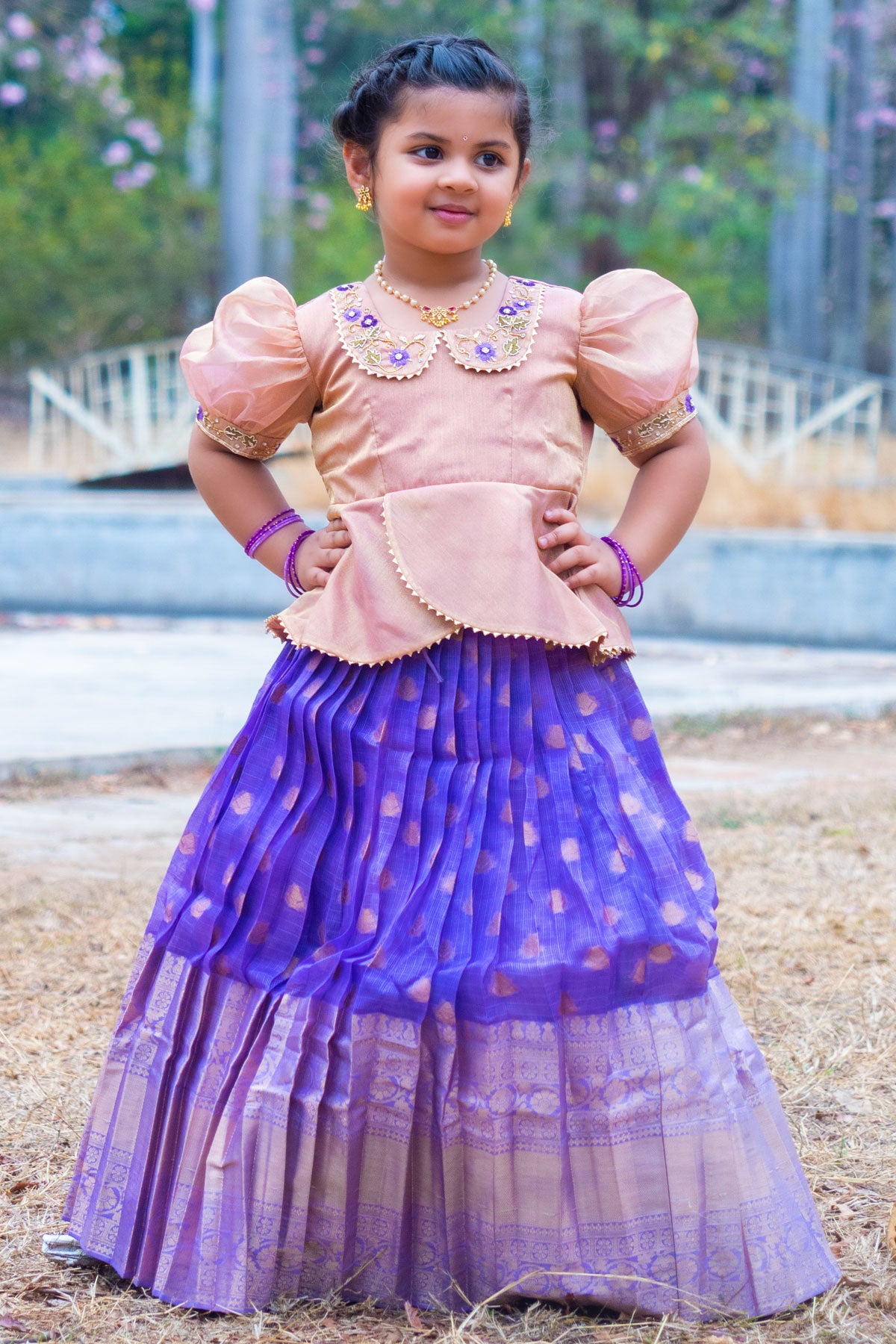 Baby Diva Lehenga Set with pleated skirt in Piggy Pink