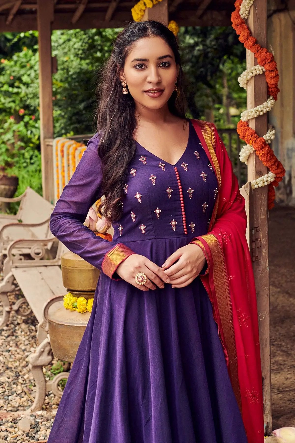 Pranusha Handloom Anarkali Dress in Purple