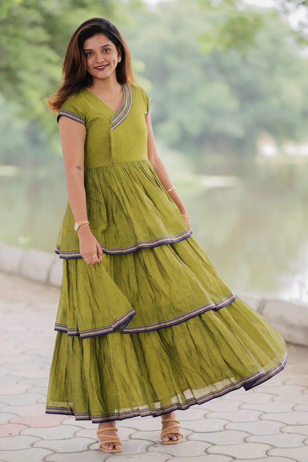 Keertana Olive Ruffle Dress