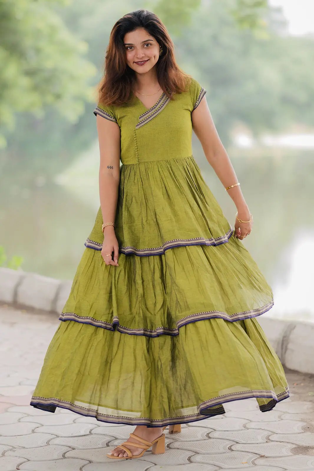 Keertana Olive Ruffle Dress