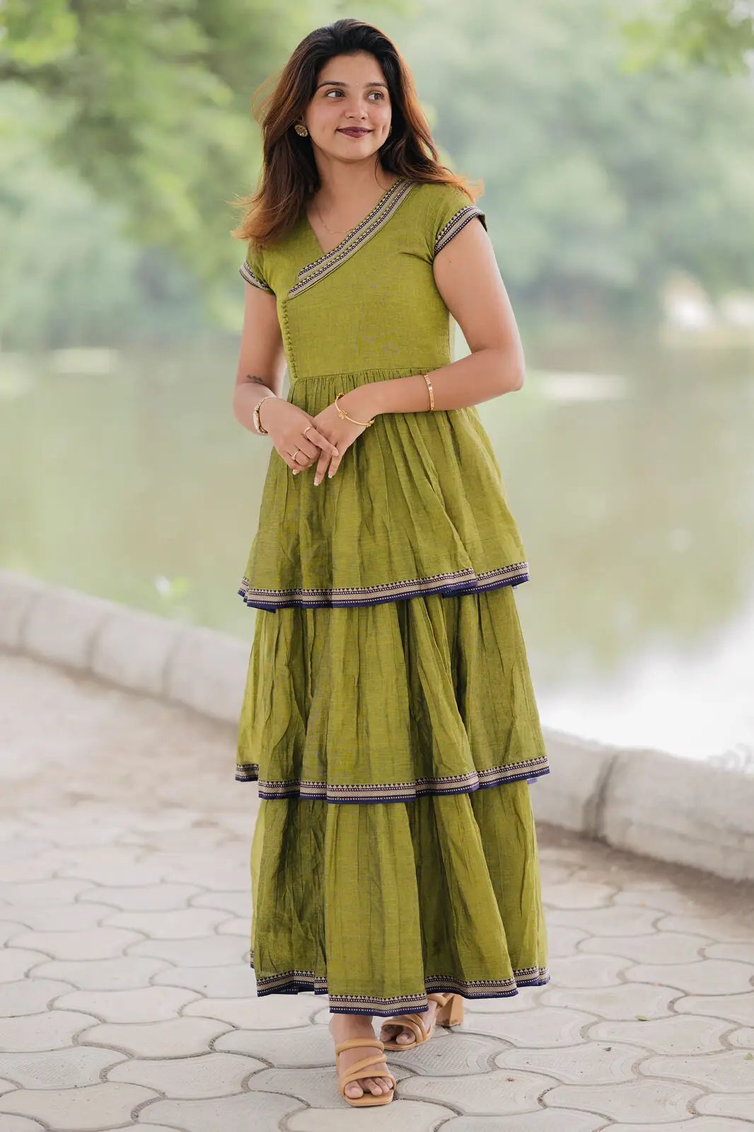 Keertana Olive Ruffle Dress