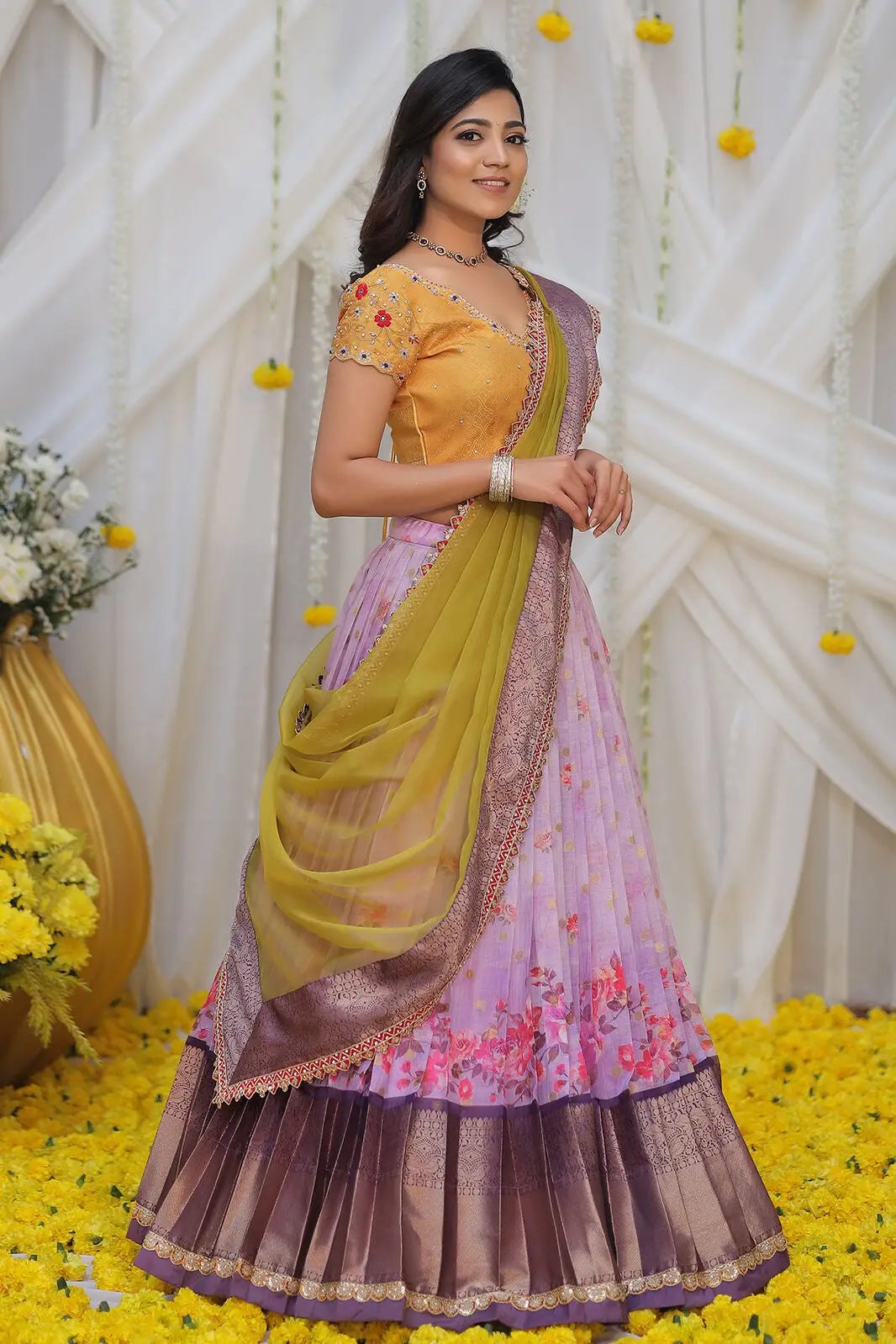 Sweet Pea Half Saree Lehenga Set in Purple