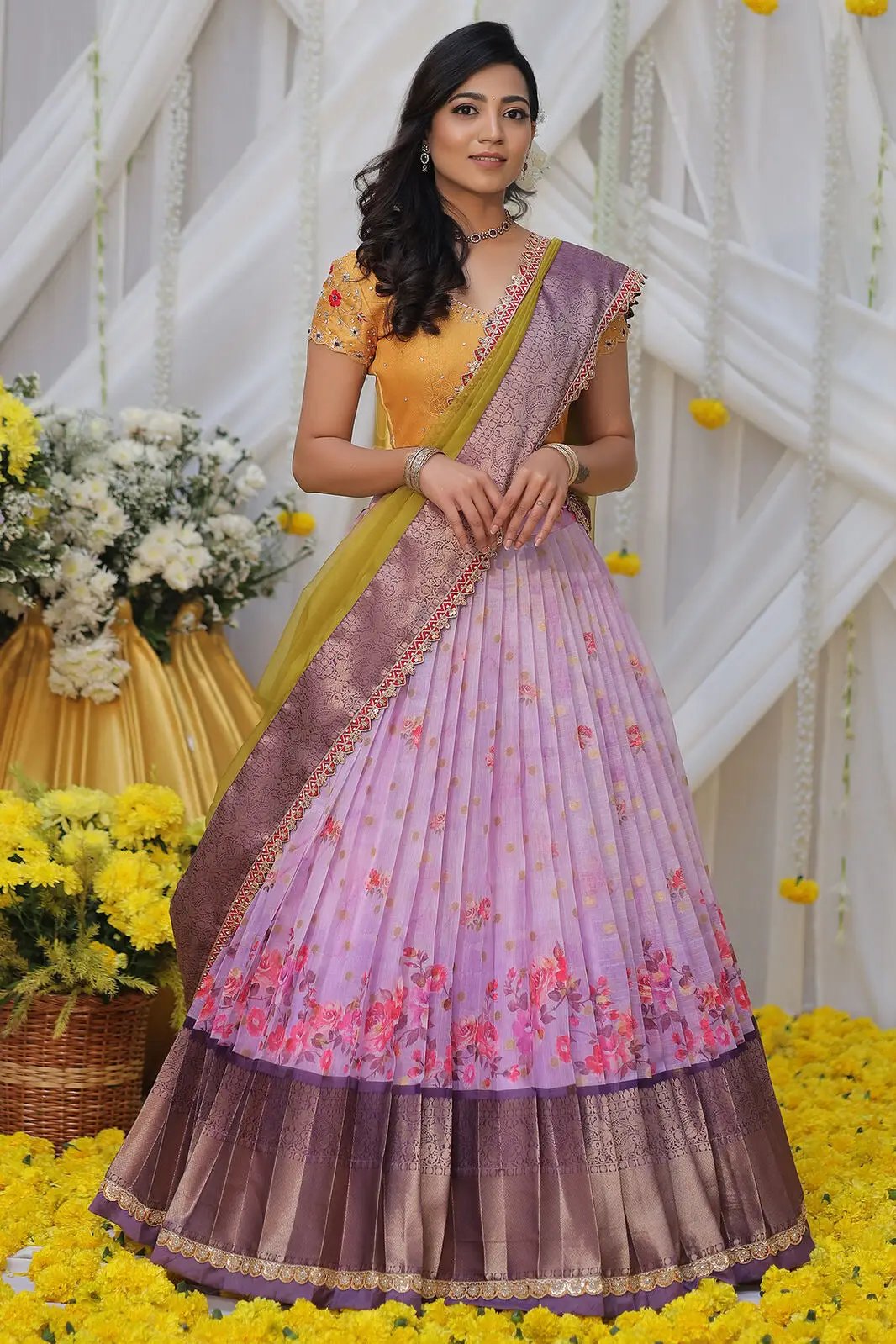 New Banarasi Pink half Saree lehenga pure zari waving south Indian wadding woman half saree lehenga with stitched Women hotsell blouse and lehenga