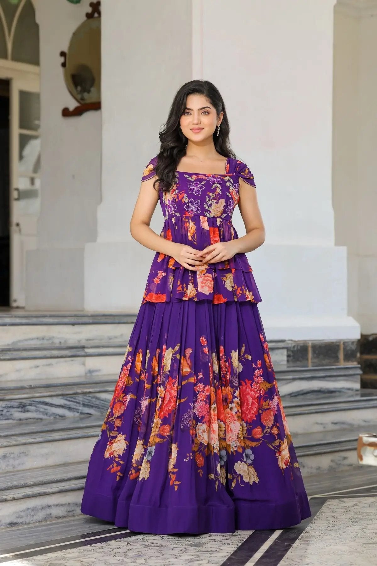 Ziana IndoWestern purple ethnic dress with floral design